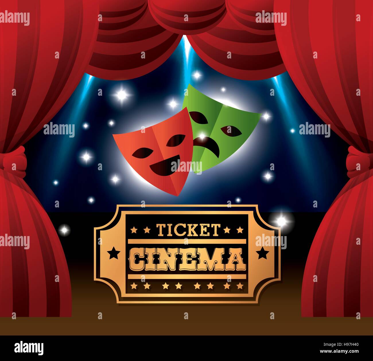 Les masques de théâtre cinéma ticket lights vector illustration eps 10 Illustration de Vecteur