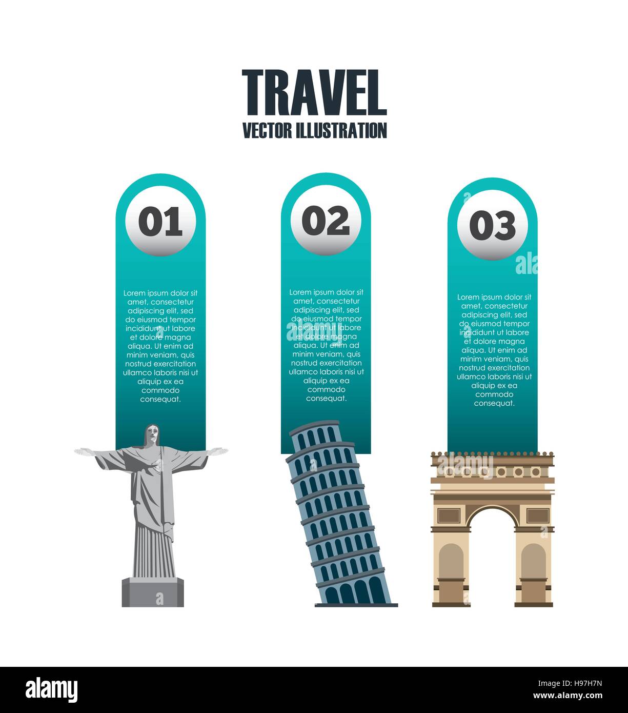 Infographie presentaiton de monuments emblématiques du monde sur fond bleu. design coloré. vector illustration Illustration de Vecteur