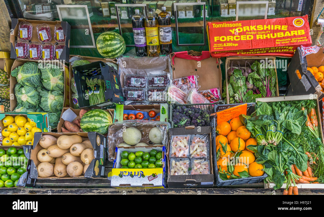 Blocage des fruits et légumes à Holmfirth Banque D'Images