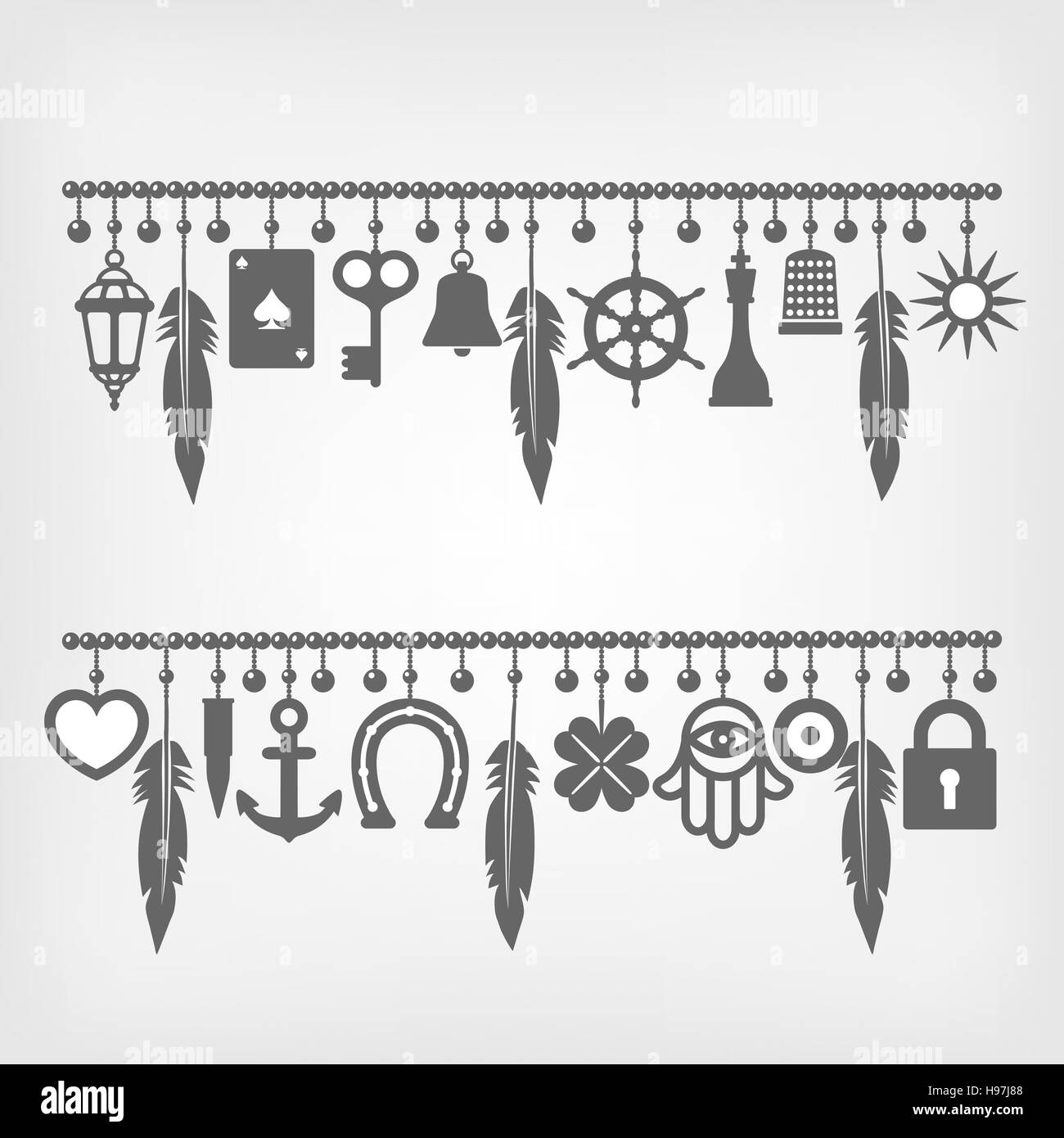 Bracelets de charme avec des symboles de chance. Illustration 8 Illustration de Vecteur