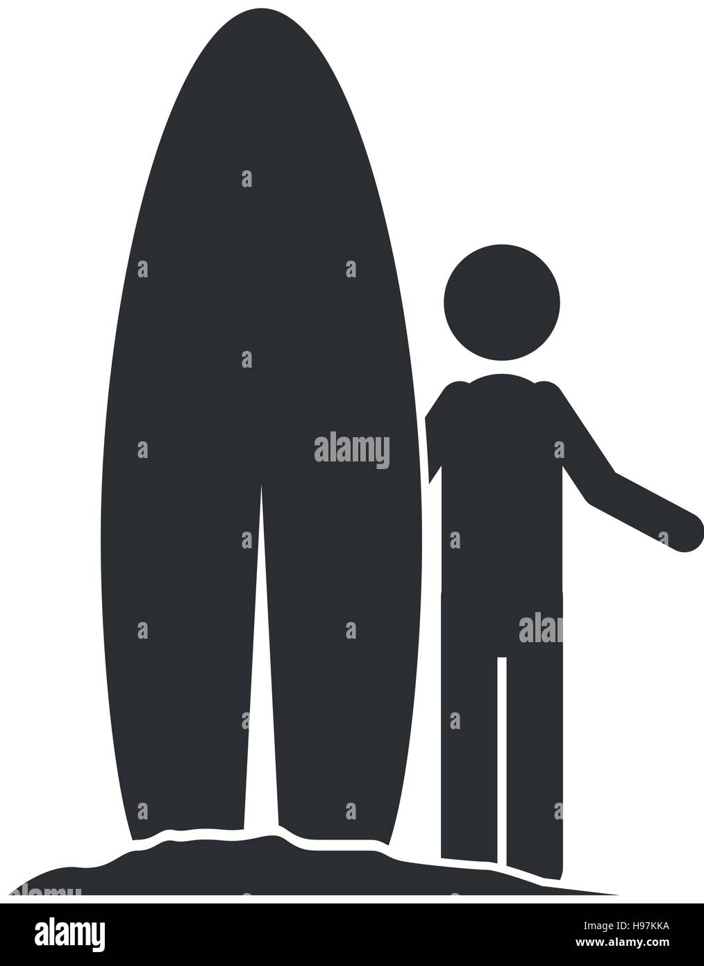 Silhouette monochrome d'Homme debout avec table de surf vector illustration Illustration de Vecteur