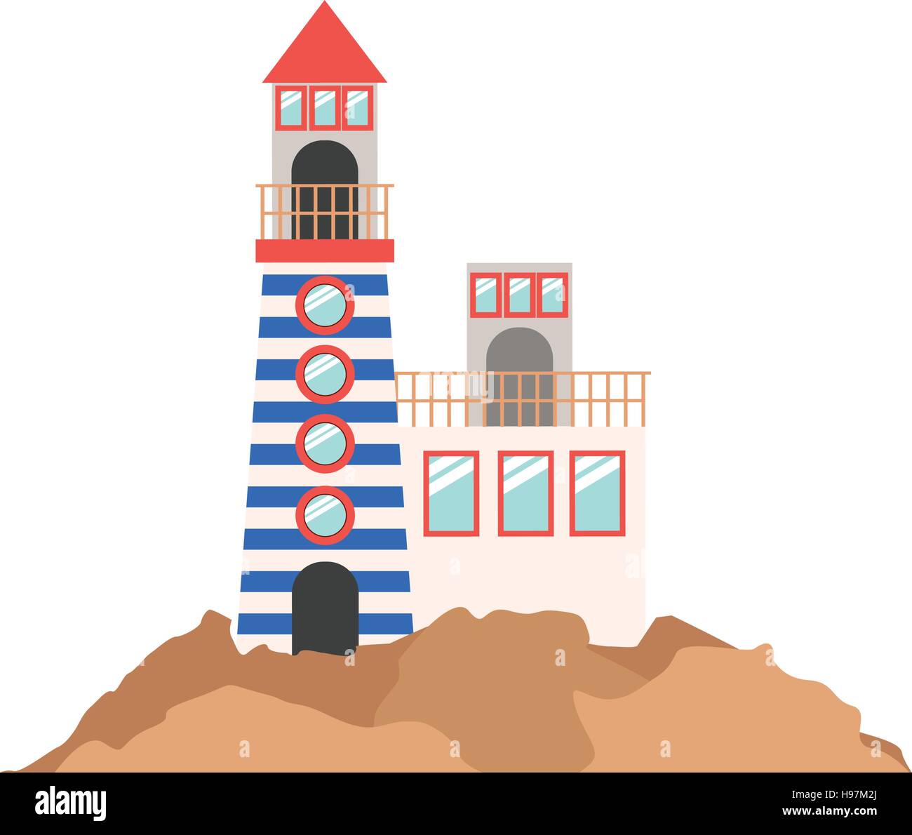 Couleur avec tour de phare et les opérations de sauvetage sur la montagne centre vector illustration Illustration de Vecteur