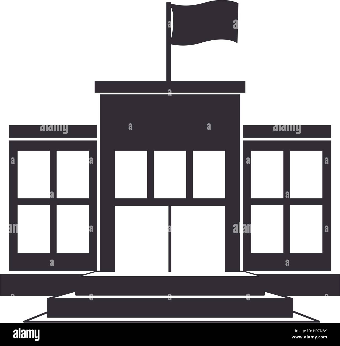 Silhouette noire bureau structure avec drapeau Illustration de Vecteur