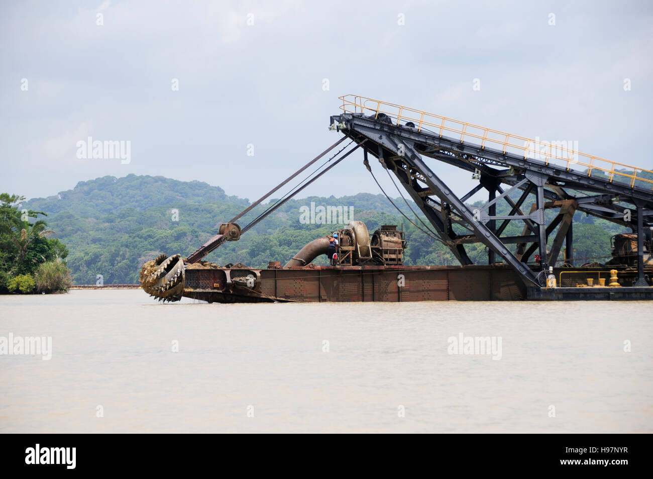 Le dragage, Dredge, navire de travail sur le Canal de Panama, Panama, Panama Canal Banque D'Images