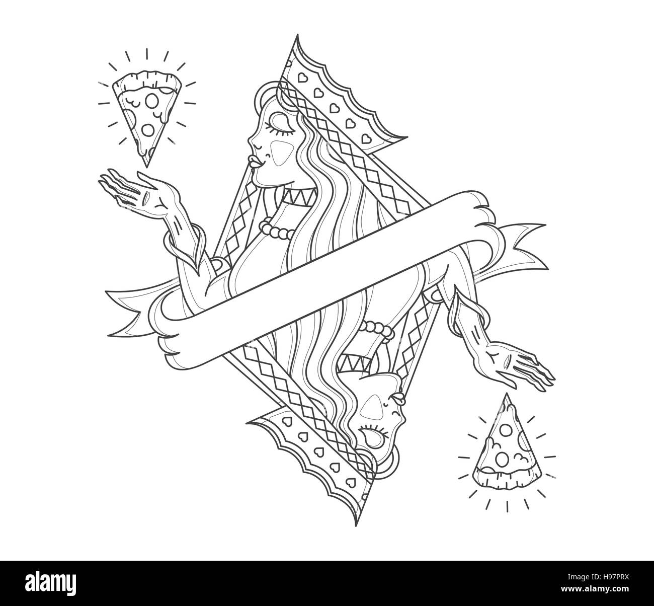 Un Cocept de Dame Reine contemplant pizza Illustration de Vecteur