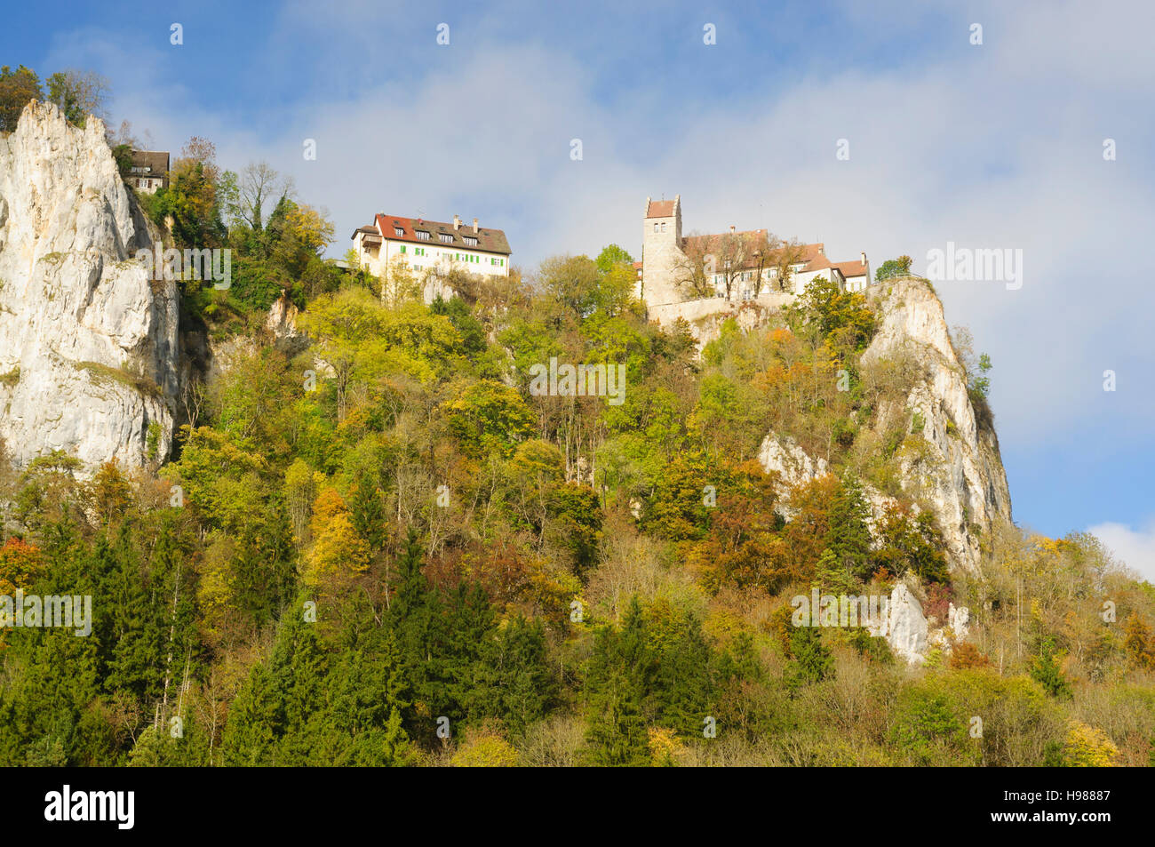 Beuron : Werenwag château au-dessus du Danube, dans la région de Danube Nature Park, Schwäbische Alb, Jura souabe, Bade-Wurtemberg, Allemagne Banque D'Images