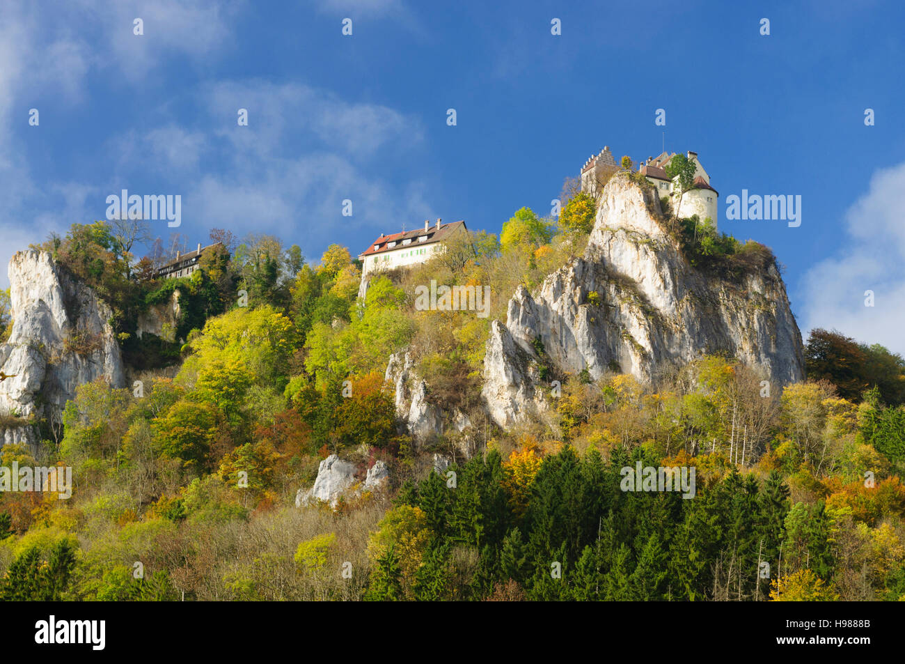 Beuron : Werenwag château au-dessus du Danube, dans la région de Danube Nature Park, Schwäbische Alb, Jura souabe, Bade-Wurtemberg, Allemagne Banque D'Images