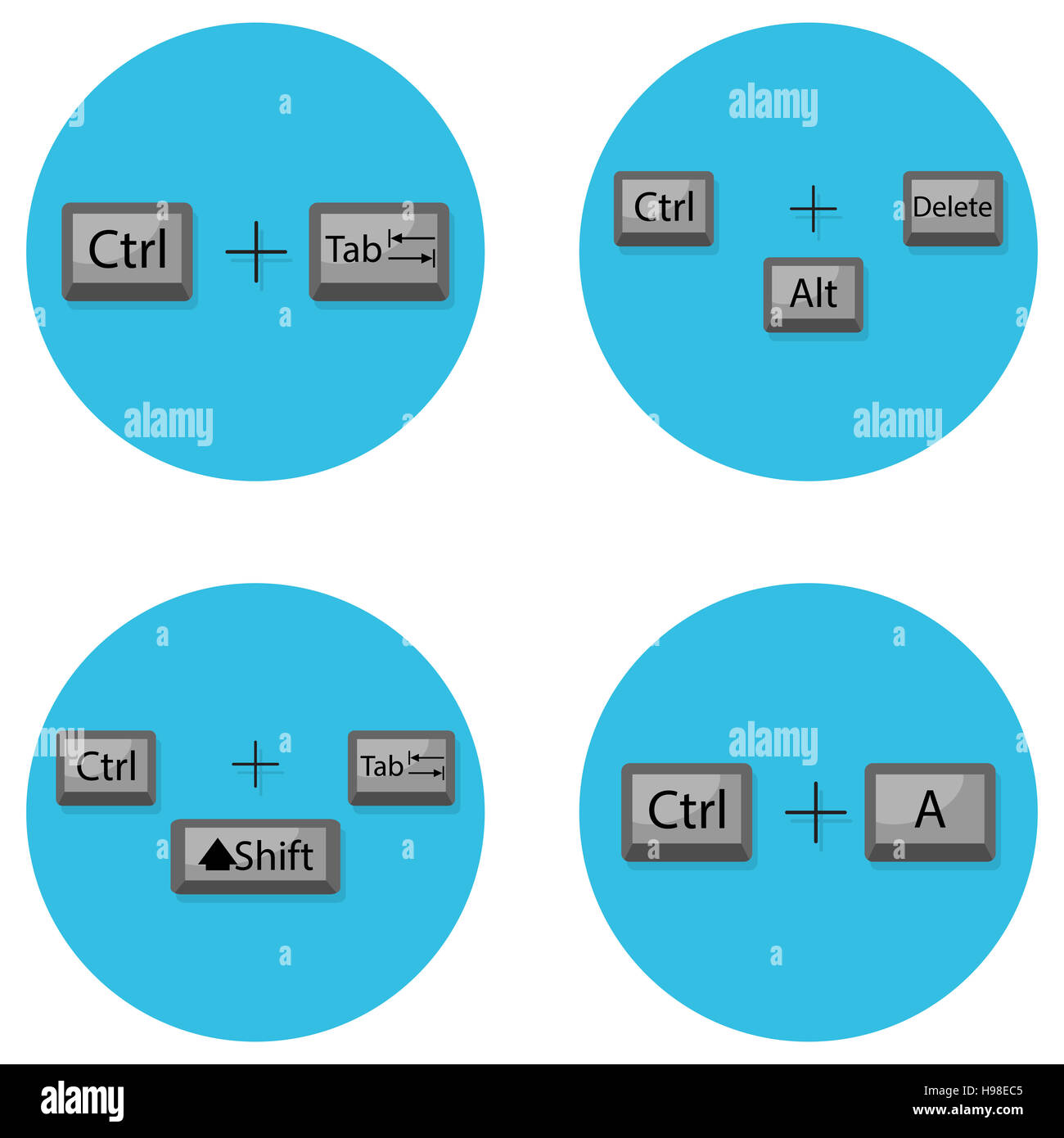 Combinaison de touches raccourcis clavier. Commande pour passer de l'ordinateur, onglet, ctrl. Vector illustration Banque D'Images