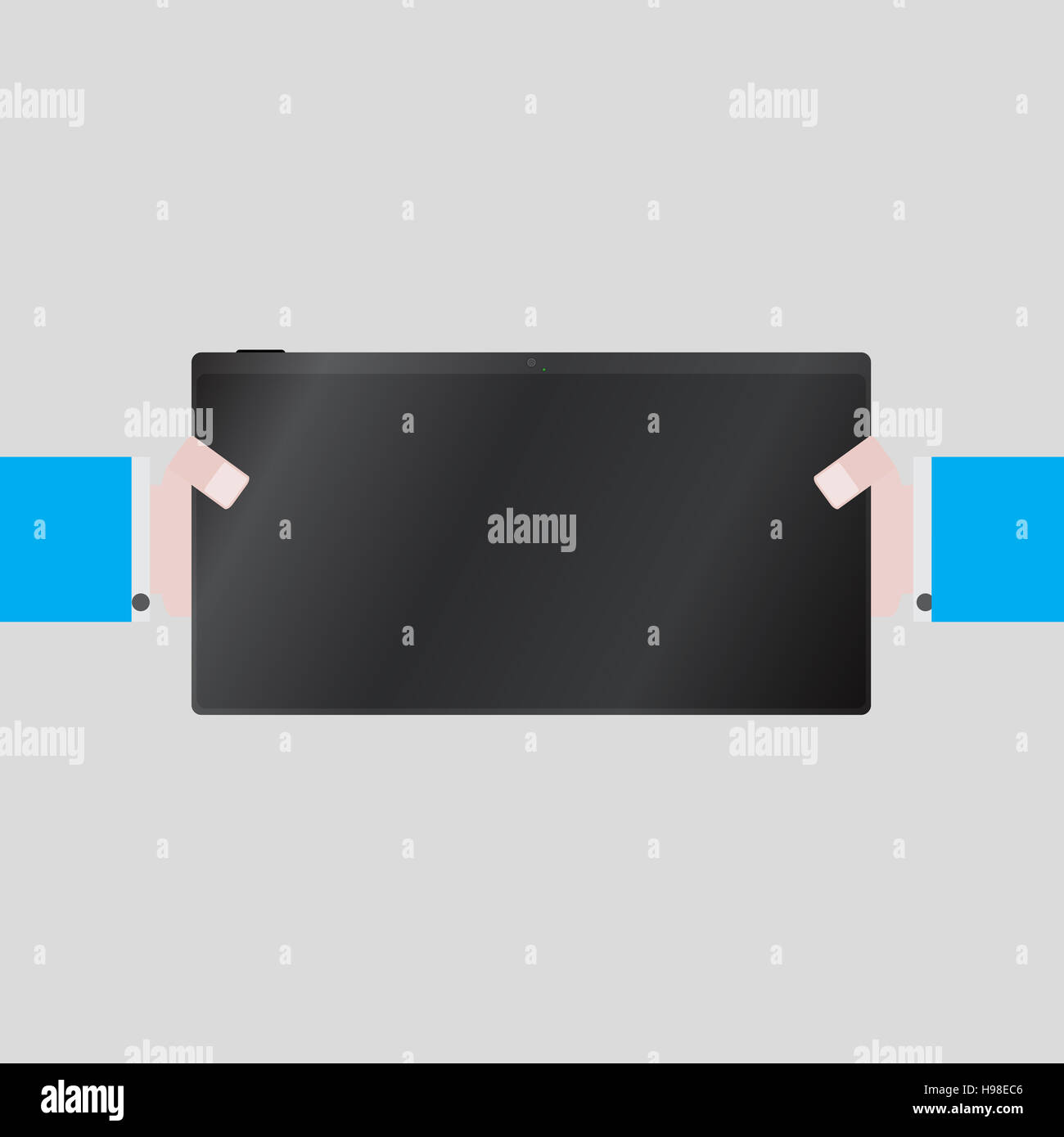 Hands holding tablet. Appareil numérique électronique dans la main, vector illustration Banque D'Images