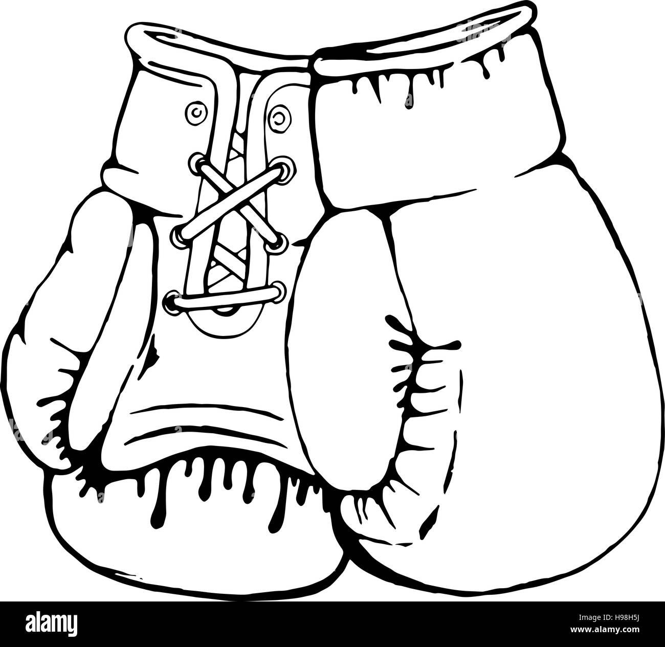 Gants de boxe dessiné à la main isolé sur fond blanc. El Design Illustration de Vecteur