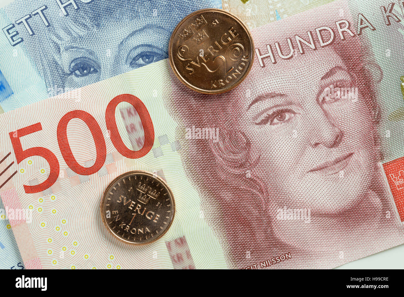 Monnaie suédoise (100 et 200 notes) Close Up. Banque D'Images