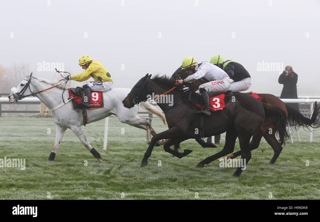 Dalmatie monté par Mark Enright (gauche) courses à l'écart de la mise en route pour gagner le Handicap de Total de l'événement au cours de l'obstacle de la deuxième journée du Festival à Punchestown de Punchestown, Naas, Co Kildare. Banque D'Images