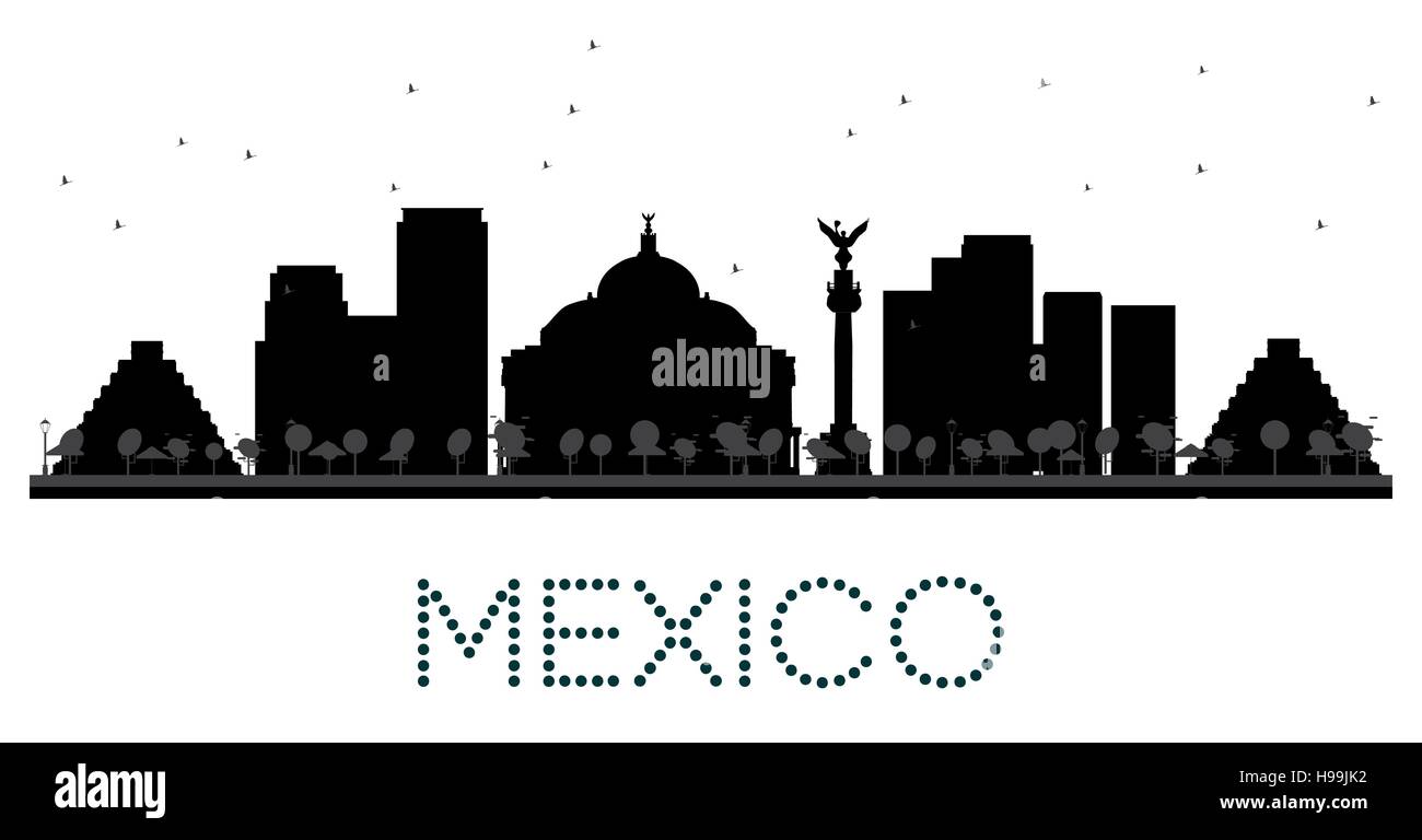 Mexico City skyline silhouette noir et blanc. Cityscape de repères Illustration de Vecteur