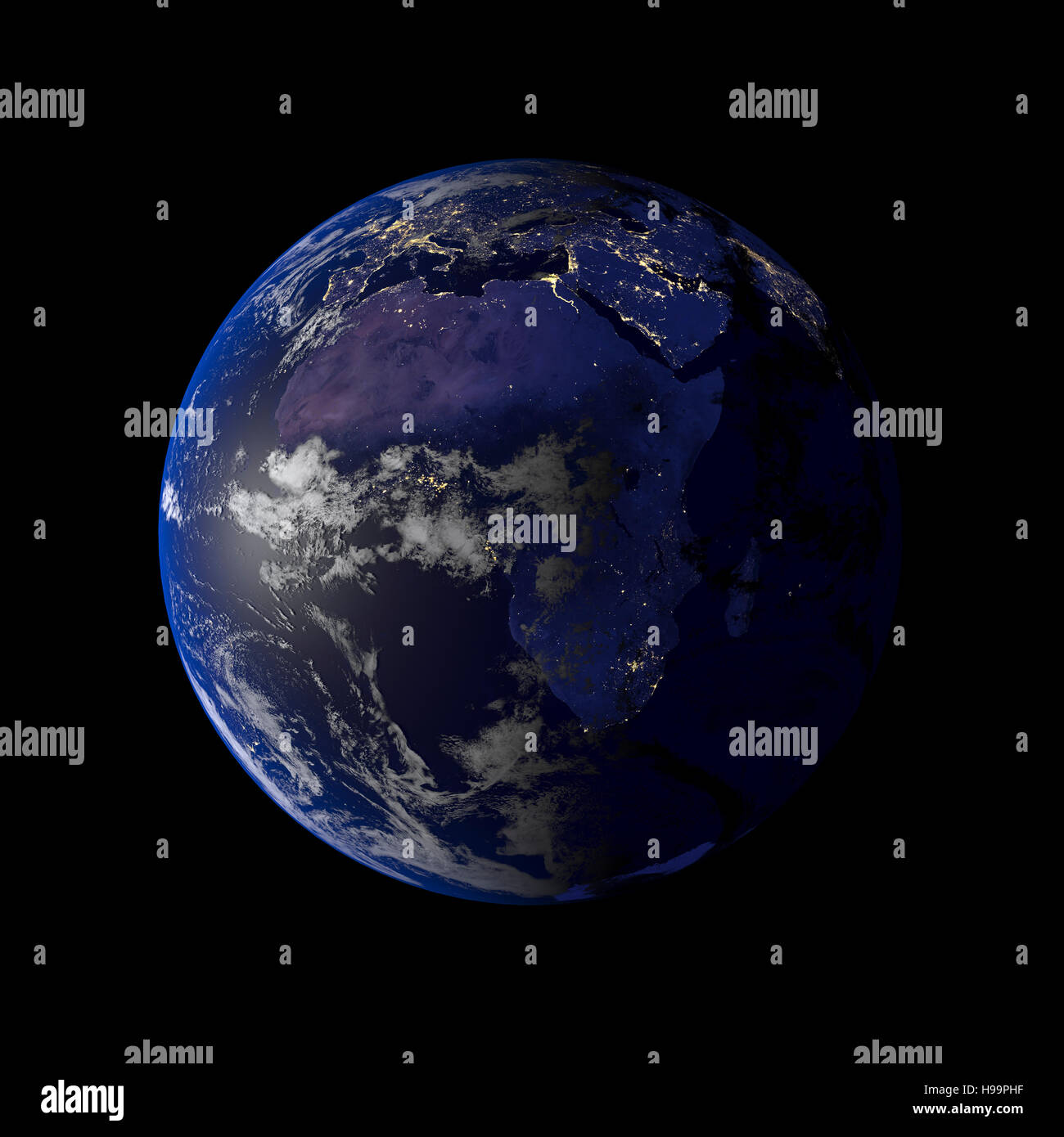 Nuit de la Terre vue de l'espace rendu 3D. Banque D'Images
