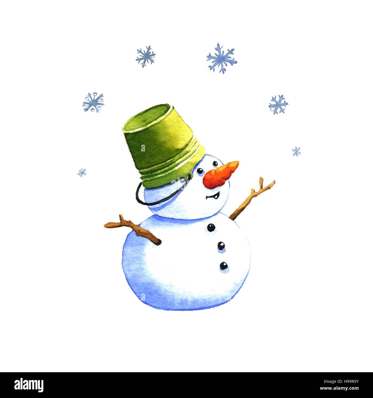 Snowman, illustration à l'aquarelle sur fond blanc Banque D'Images