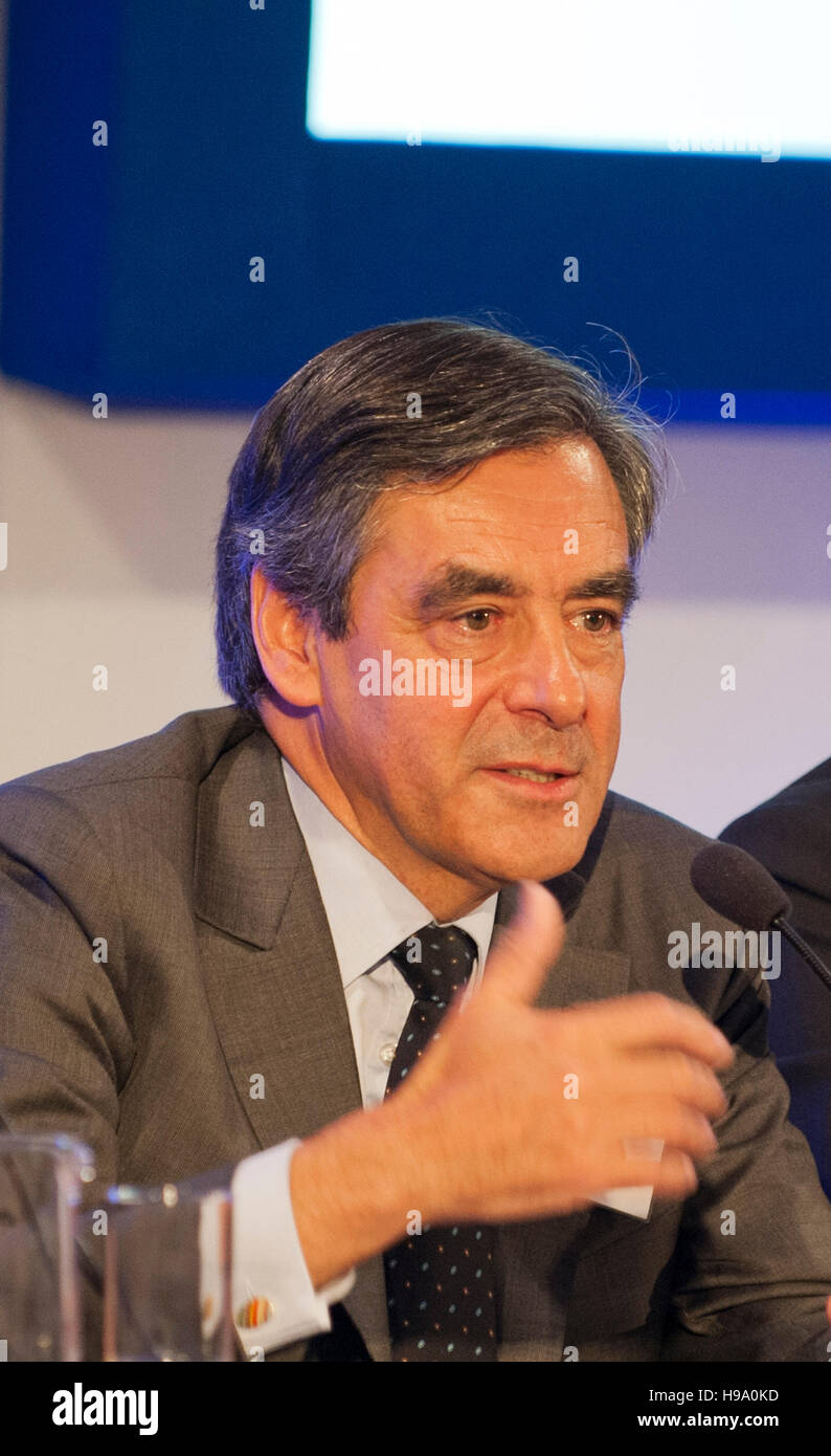 François Fillon, ex premier ministre de la France prend la parole lors de la Conférence sur la liberté de Margaret Thatcher le dîner, Guildhall, Londres, UK Banque D'Images