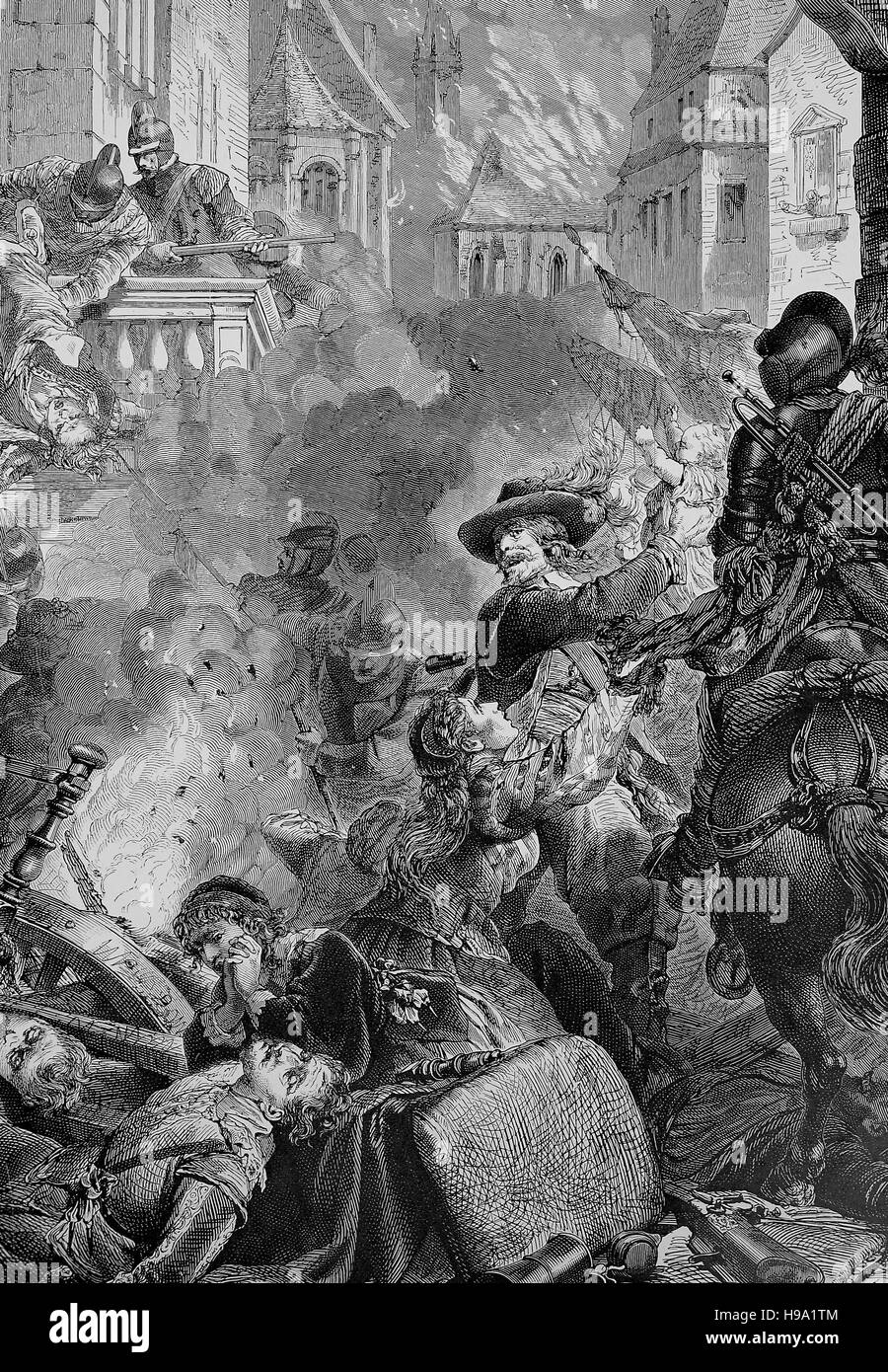 Johann Tserclaes, comte de Tilly, février 1559 - 30 avril 1632, était un maréchal au sac de Magdebourg, Magdeburgs Magderburger ou Opfergang Hochzeit, illustration historique Banque D'Images