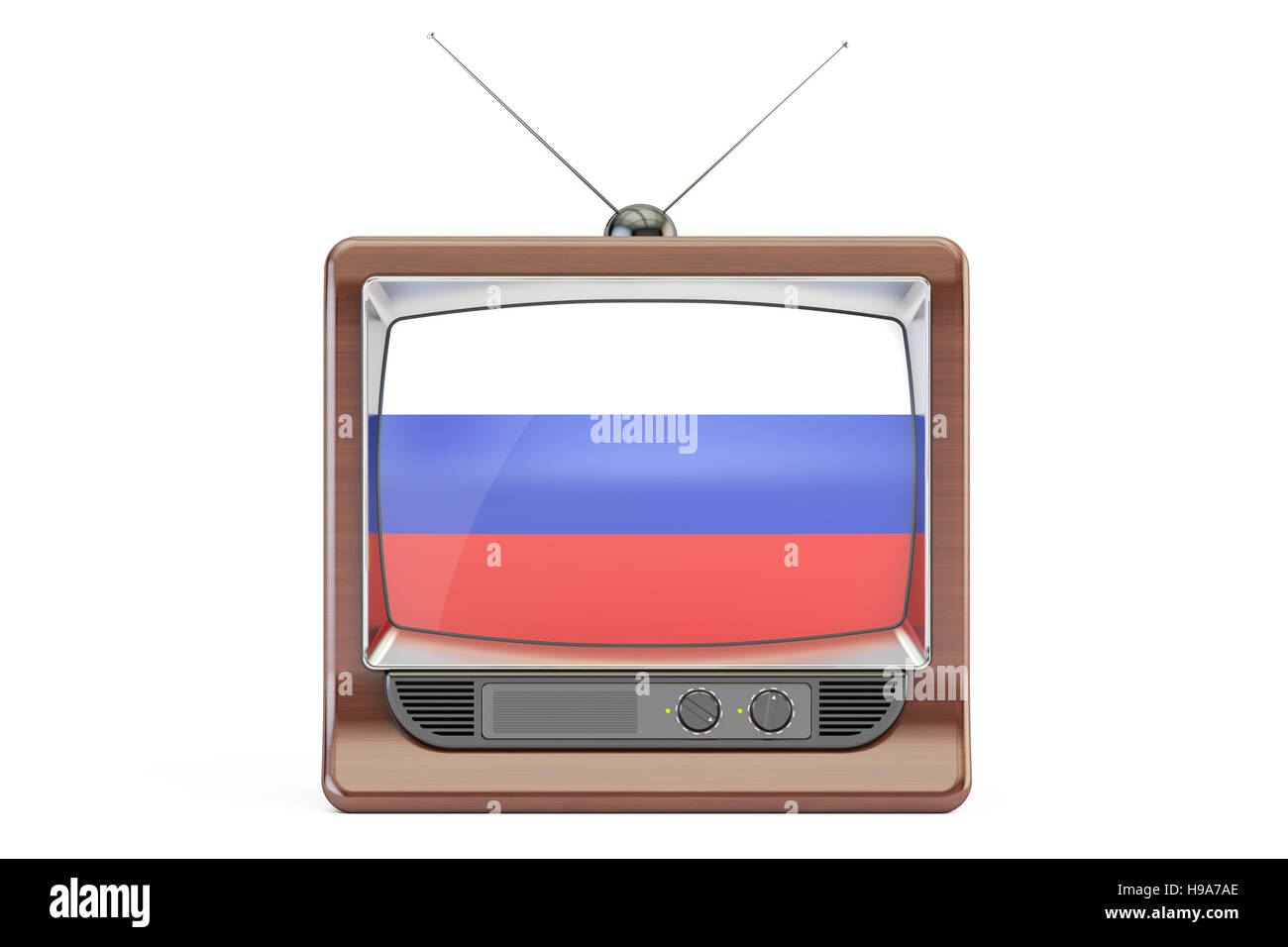 Vieux téléviseur avec un drapeau de la Russie. Concept de télévision russe, rendu 3D Banque D'Images Vieux téléviseur avec un drapeau de la Russie. Concept de télévision russe, rendu 3D Banque D'Images