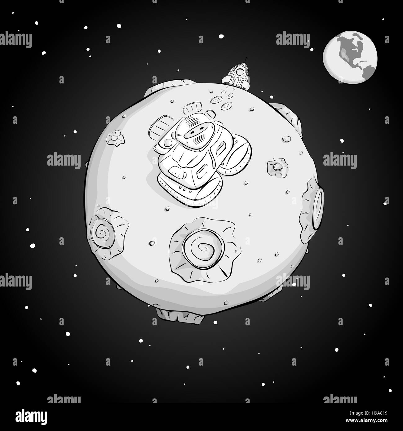 Astronaute sur la lune monochrome Banque D'Images
