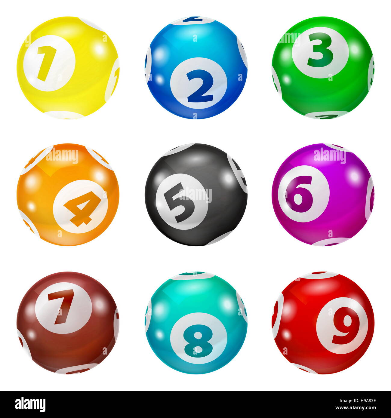 Jeu de boules de loterie Nombre de couleur 0-9 Banque D'Images