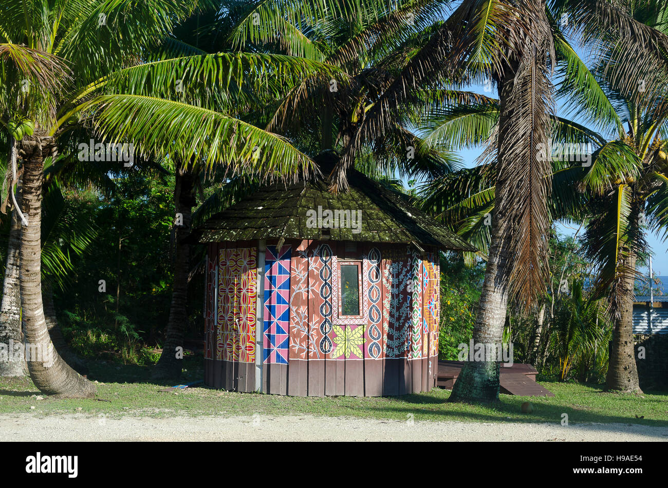 Bâtiment décoré avec art, Niue Alofi, Niue, le Pacifique Sud, l'Océanie Banque D'Images