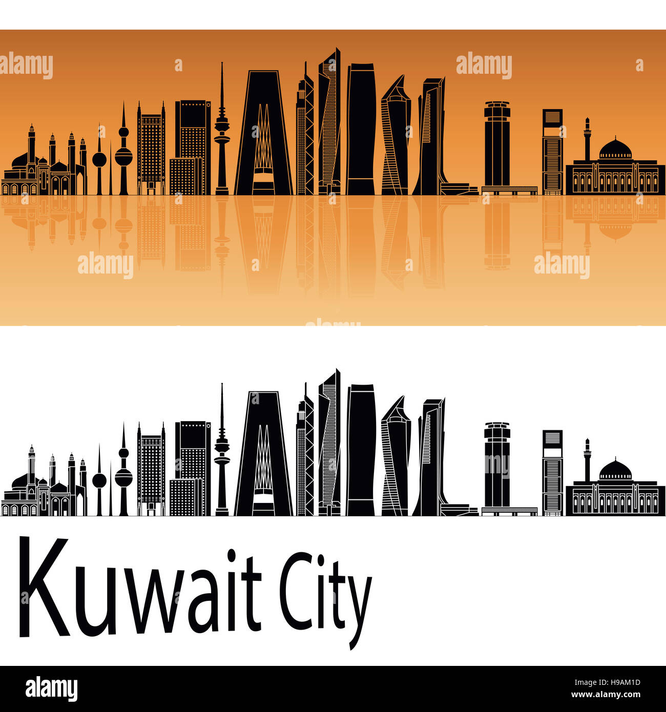 Koweït City skyline en fond orange en fichier vectoriel éditable Banque D'Images