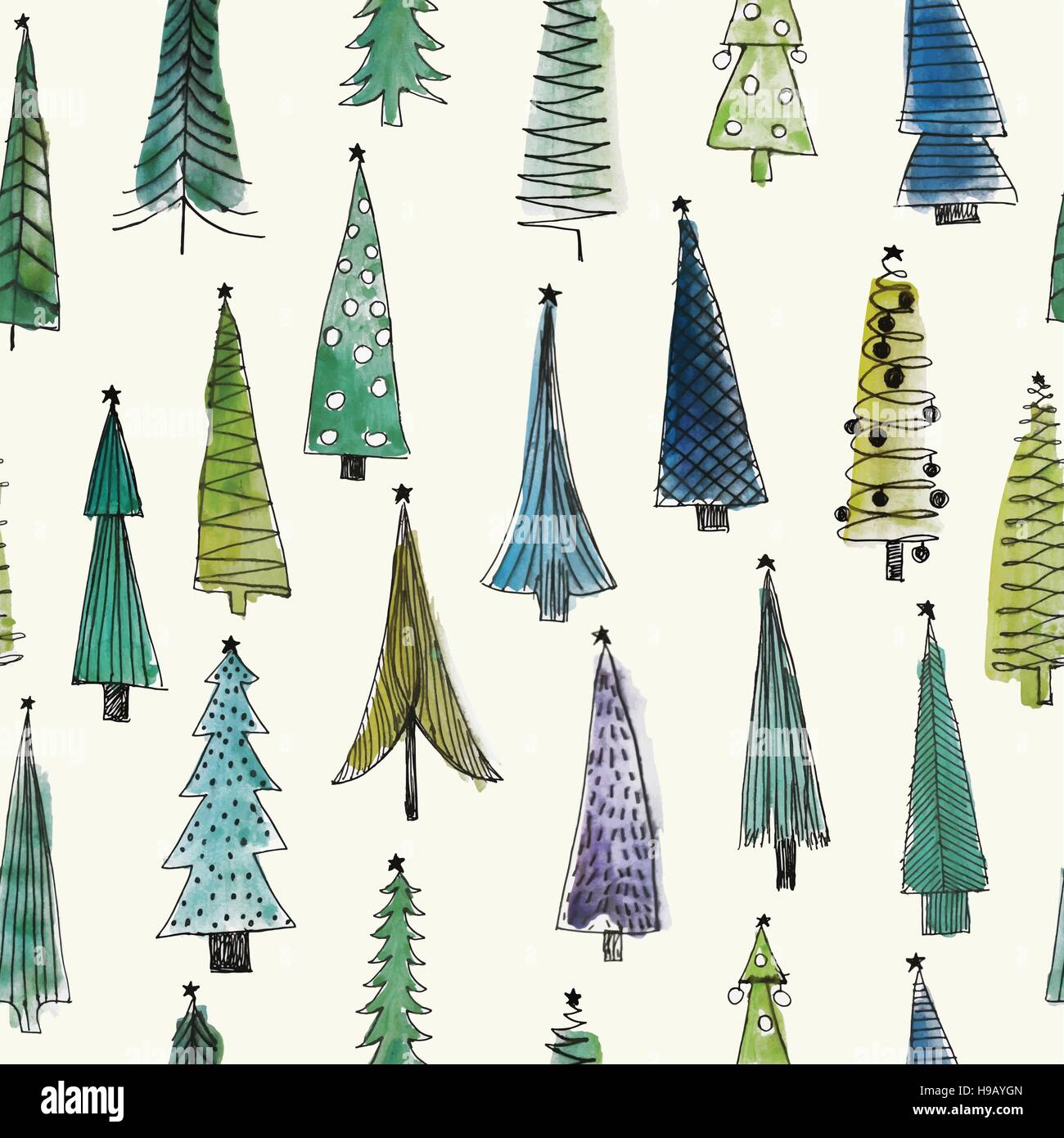 Les arbres de Noël aquarelle/ modèle vectoriel continu Illustration de Vecteur