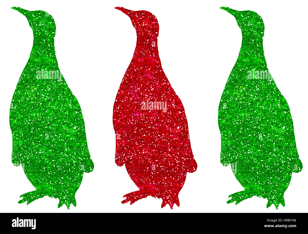 Penguin Red Green Glitter sparkle vacances de Noël Silhouette Banque D'Images