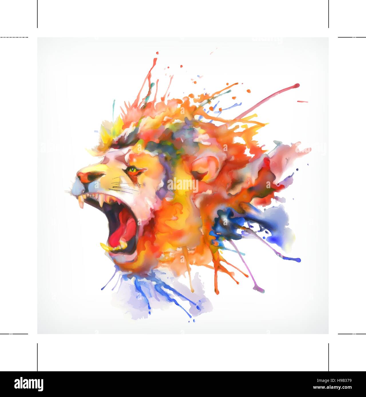 De l'aquarelle. Lion rugissant, vector illustration, isolé sur fond blanc Illustration de Vecteur