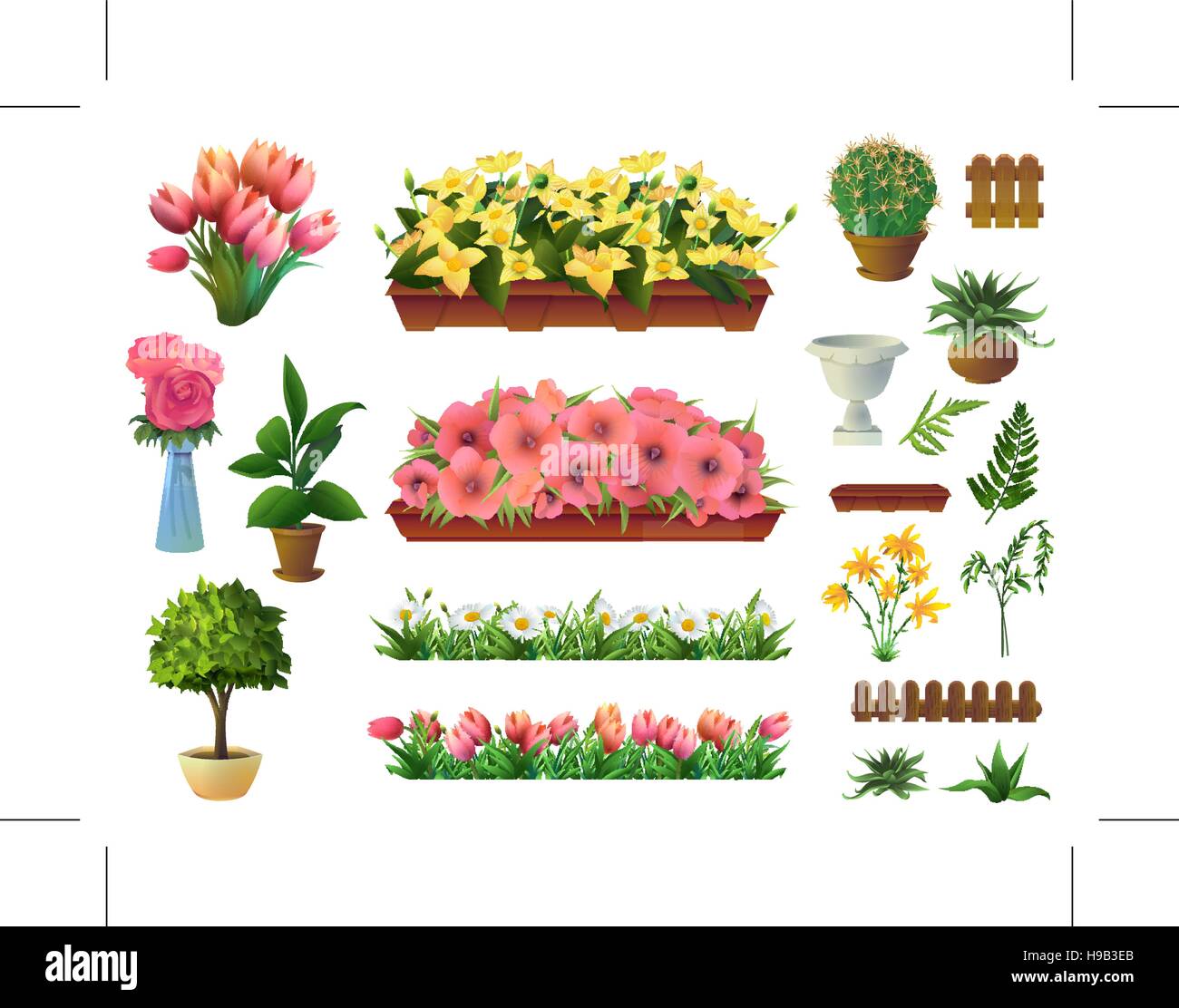 Plantes et fleurs, ensemble d'éléments du vecteur Illustration de Vecteur
