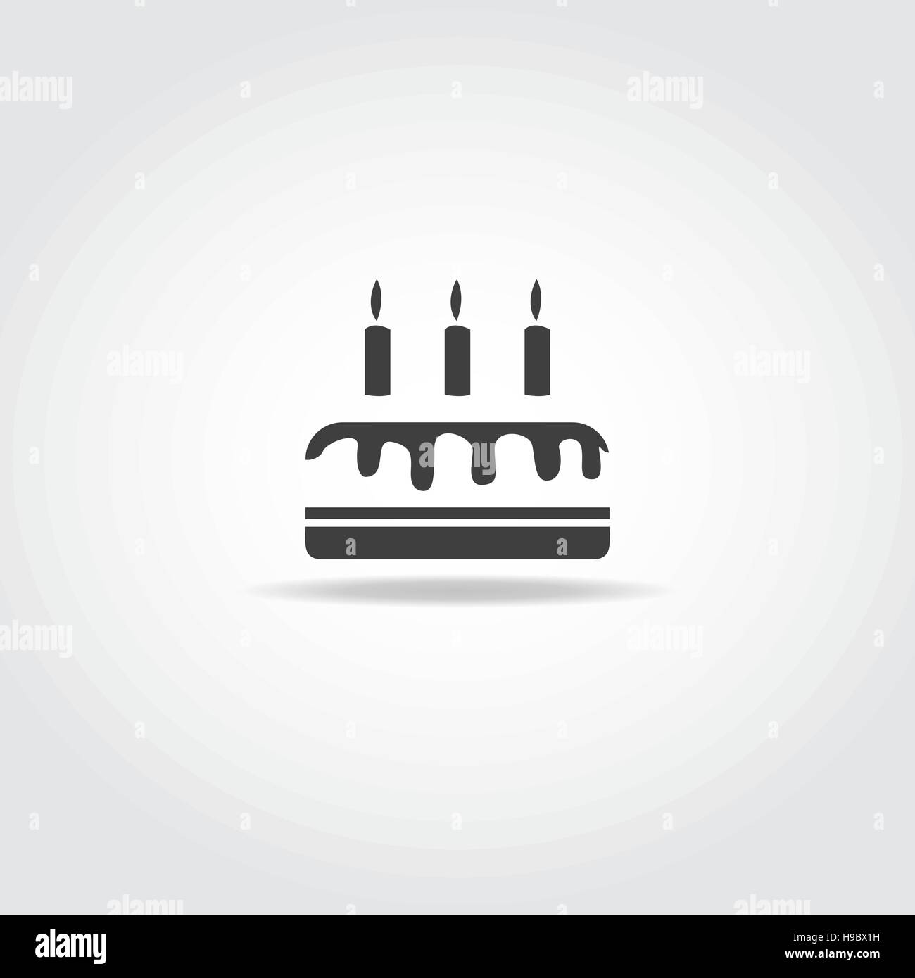 L'icône noire simple. Gâteau au chocolat d'anniversaire transparentes l'égouttage et trois bougies. Illustration de Vecteur
