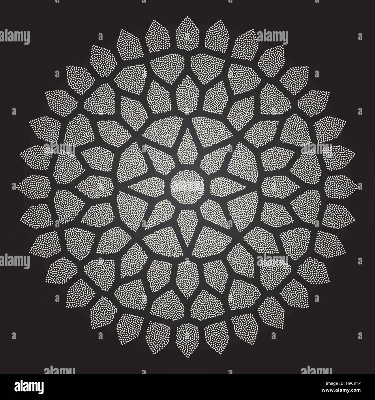 Vector arrondi noir et blanc Tatouage Mandala ornement pointillé Illustration de Vecteur