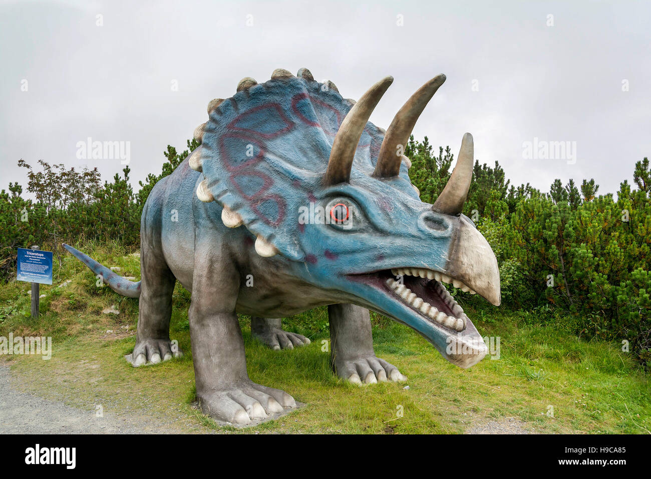 Le divertissement et l'aventure avec les dinosaures du Trias dans le parc, l'Autriche, le Tyrol steinplatte waidring, alpes. Banque D'Images