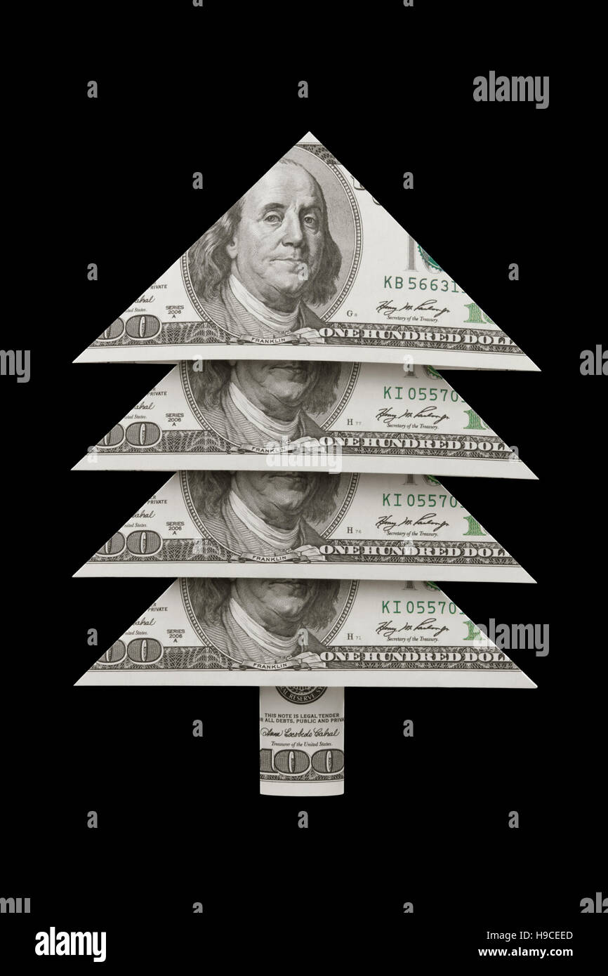 Symbole de Noël et la métaphore (dollars sapin). Fond noir. Disponible en haute résolution et de plusieurs tailles. Banque D'Images
