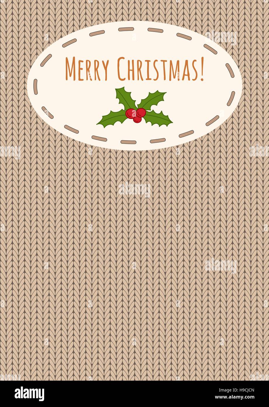 "Joyeux Noël !" et message d'Holly sur un fond en tricot. Design de Noël de saison avec une place pour votre texte. Illustration de Vecteur