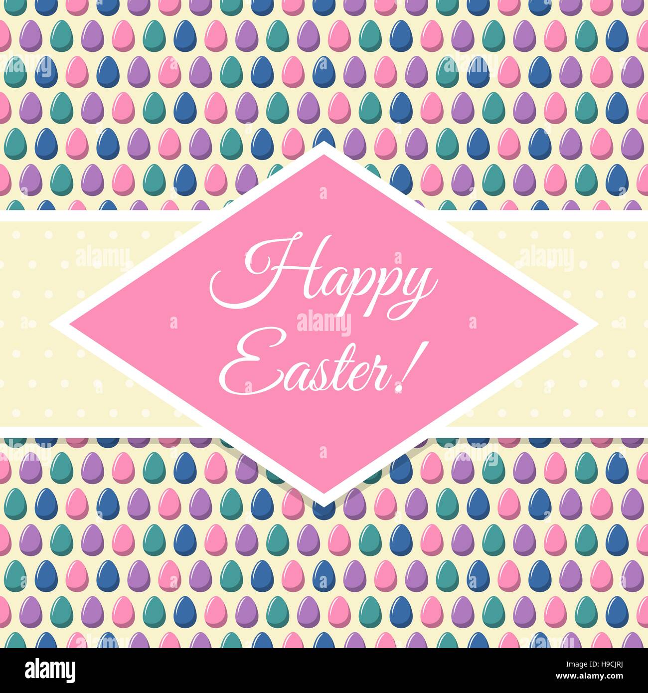 "Joyeuses Pâques !" salutations un modèle transparent avec des oeufs multicolores, eps10. Modèle de conception de Pâques. Déjà en patron nuanciers. Illustration de Vecteur