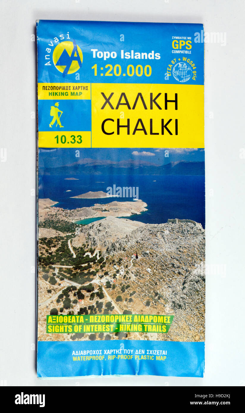 Carte des îles Topo l'île grecque de l'île de Chalki. Banque D'Images