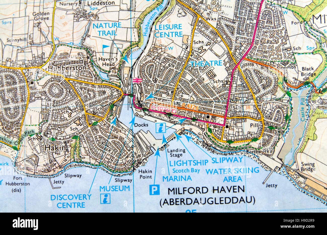 Carte de l'Ordnance Survey de Milford Haven, Pays de Galles. Banque D'Images