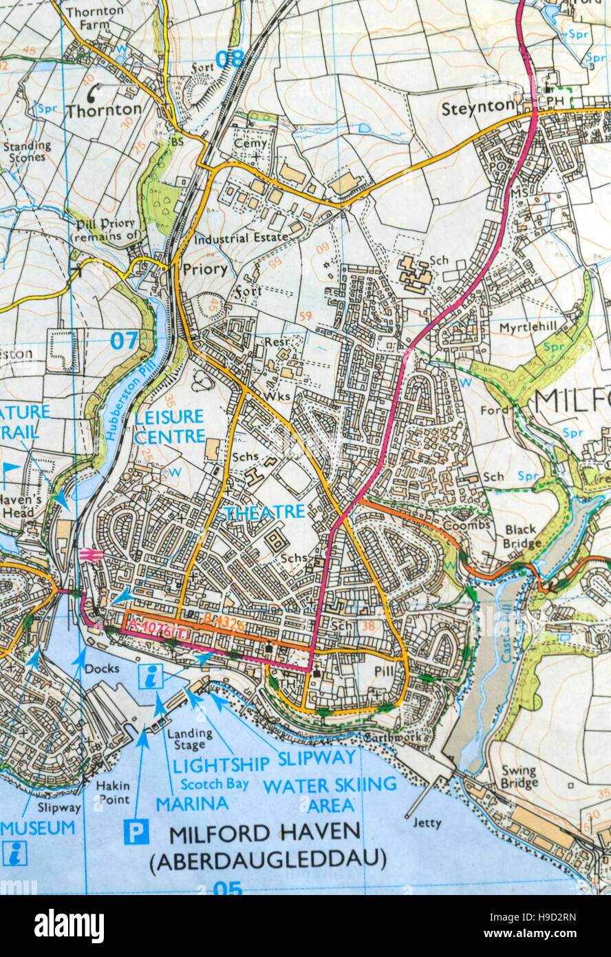 Carte de l'Ordnance Survey de Milford Haven, Pays de Galles. Banque D'Images