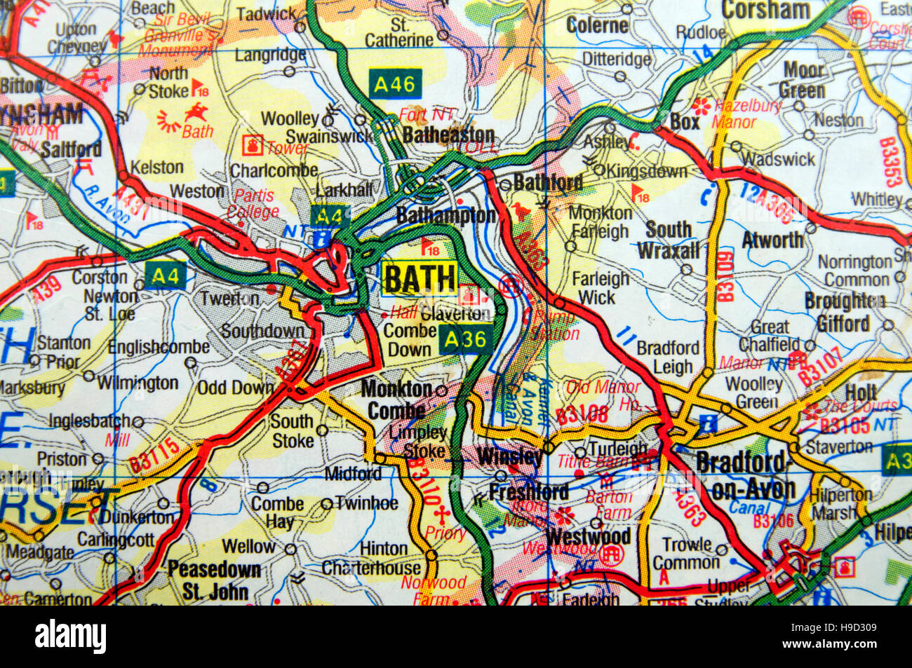 Carte routière de Bath, en Angleterre Photo Stock Alamy