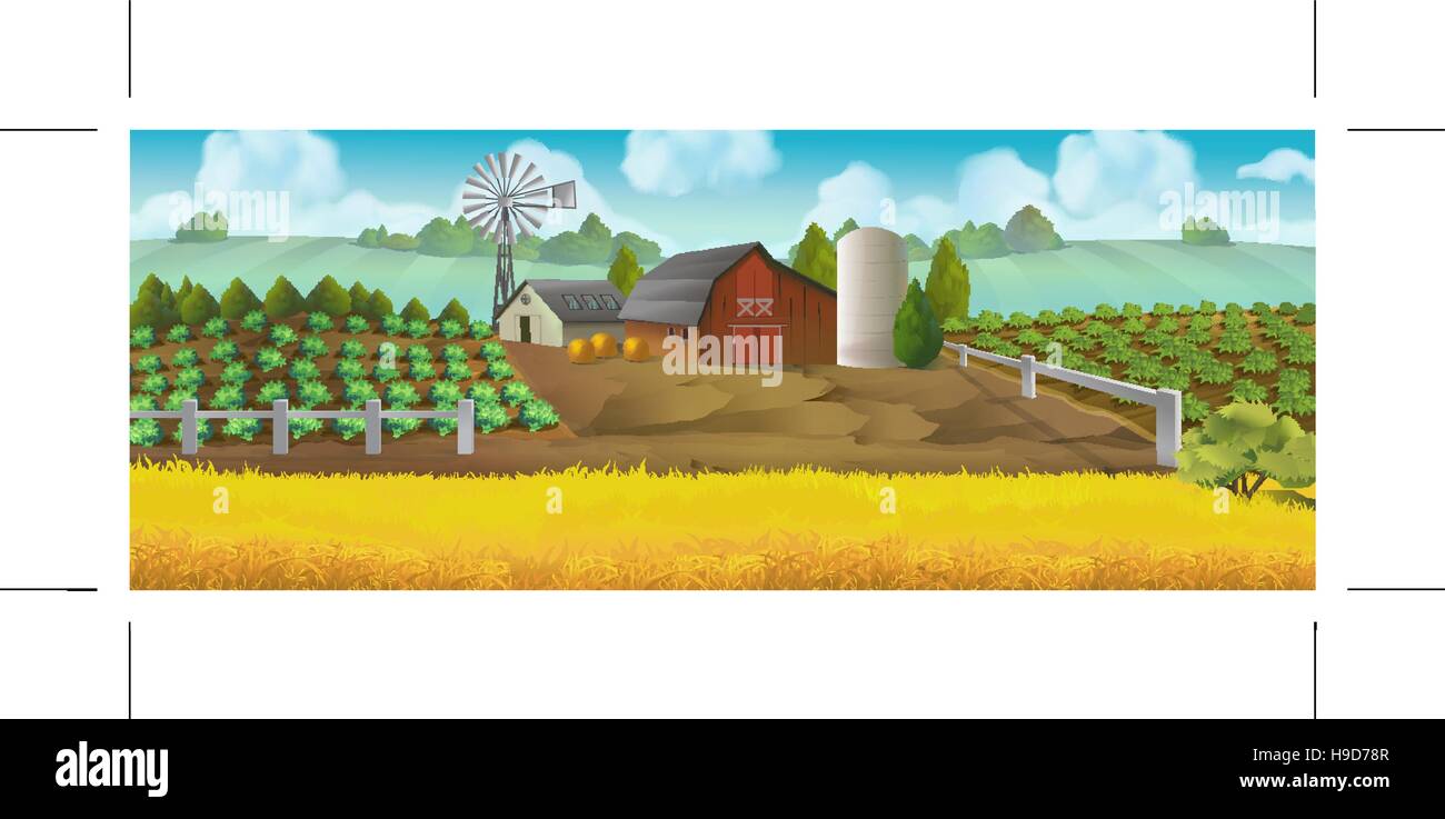 Ferme. Paysage panoramique, Vector background Illustration de Vecteur