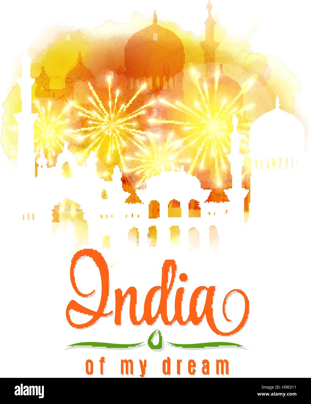L'Inde de mon rêve. Illustration de l'Inde au safran et la couleur verte sur fond floral splash couleurs drapeau traditionnel . Illustration de Vecteur