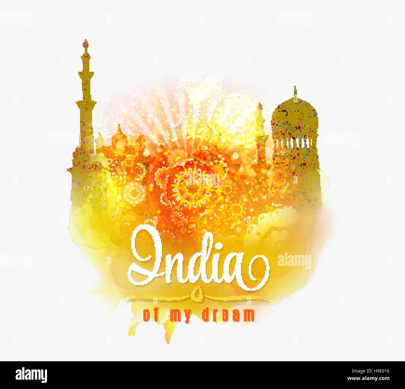 L'Inde de mon rêve. Illustration de l'Inde au safran et la couleur verte splash floral background . Illustration de Vecteur