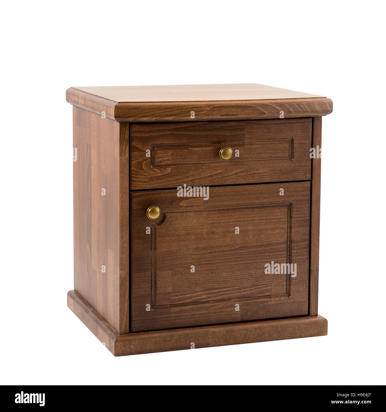 Meubles en bois isolé sur blanc. Table de nuit classique brun Banque D'Images