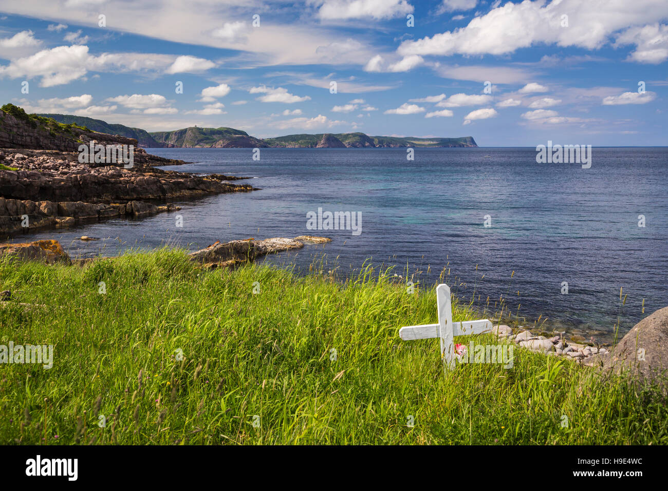 La côte sauvage près du cap Spear, à Terre-Neuve et Labrador, Canada. Banque D'Images