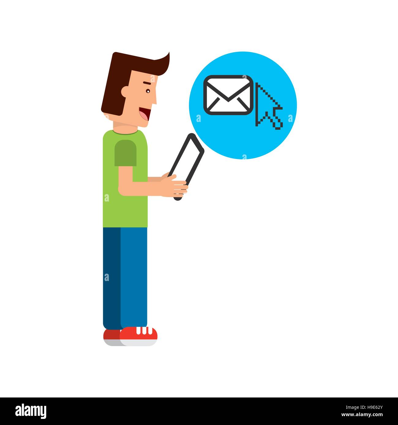 Garçon de caractère avec e-mail tablette curseur vector illustration eps 10 Illustration de Vecteur