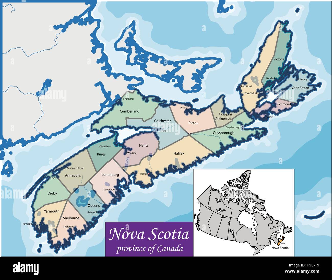 Carte de la Nouvelle-Écosse Illustration de Vecteur