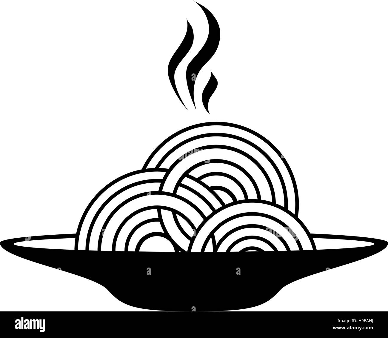 Plat à monochrome silhouette illustration vectorielle spaghetti chaud Illustration de Vecteur