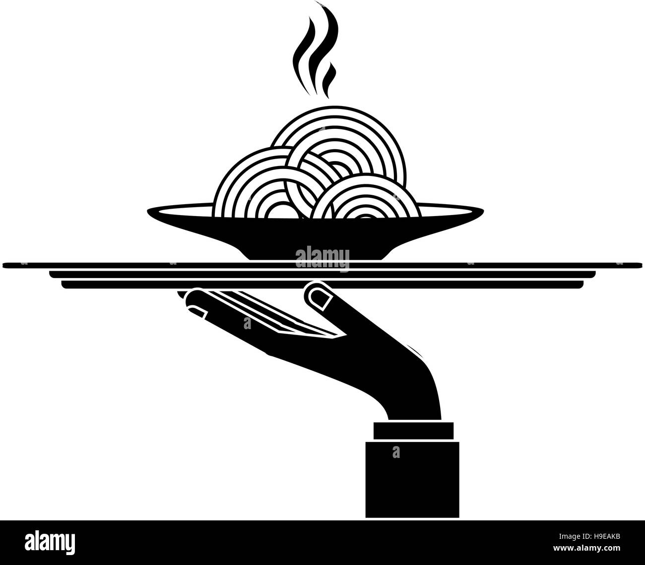 Plat à monochrome silhouette spaghetti chaud dans le bac vector illustration Illustration de Vecteur