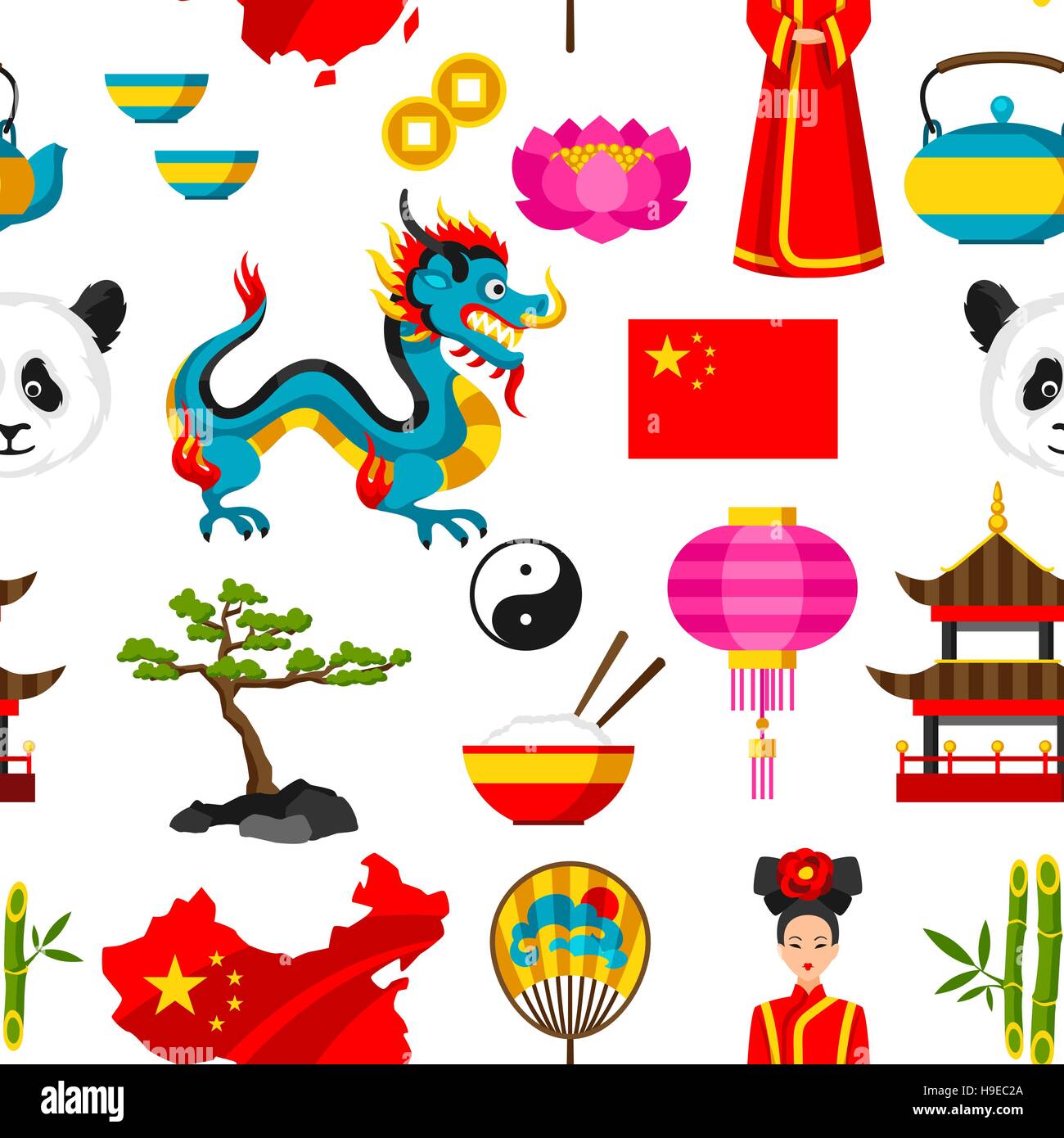 Chine modèle transparent. Symboles chinois et d'objets Illustration de Vecteur